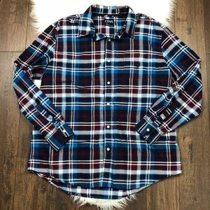 Chaps Blue Maroon Plaid Oxford Shirt